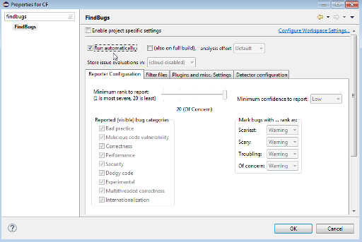 Eclipse FindBugs project properties